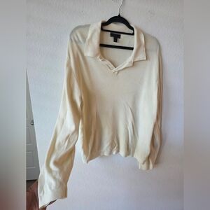 Classic Cream Collared Long-Sleeve Top